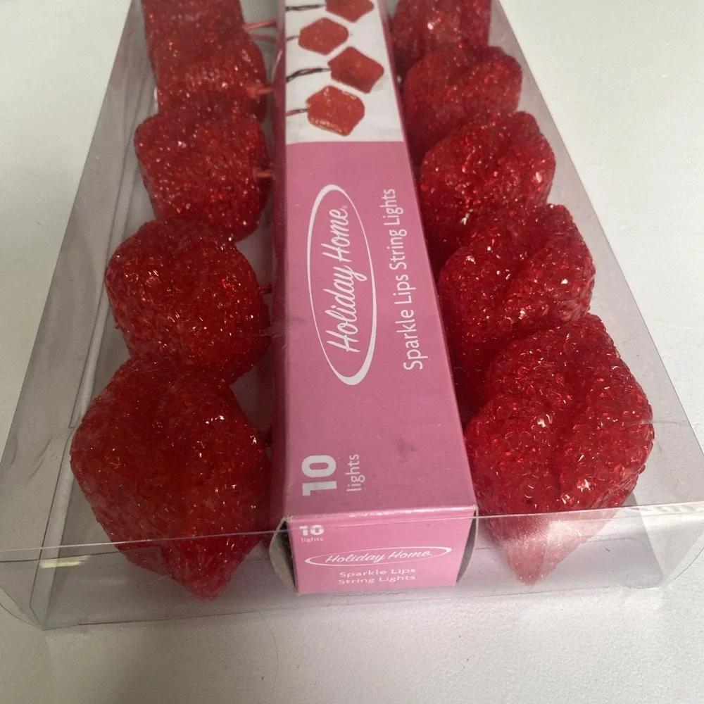Valentine's Day Holiday Home 10 Red Sparkle Heart Shaped String Lights Set